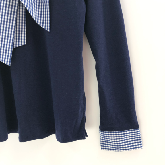 Riley Rae Juliette Bow-Neck Gingham-Trim Preppy Navy Small - Picture 3 of 11